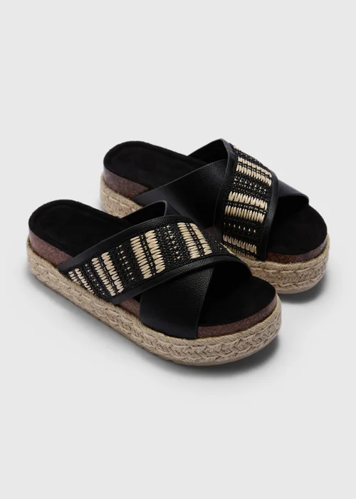 Black Cross Strap Espadrille Platform Sandals - 3 Image 1