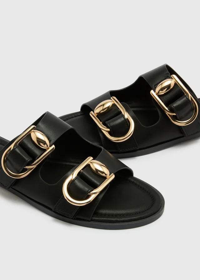 Black Double Strap Buckle Sandals