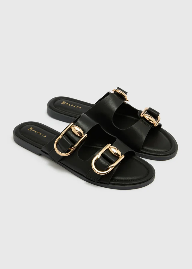 Black Double Strap Buckle Sandals