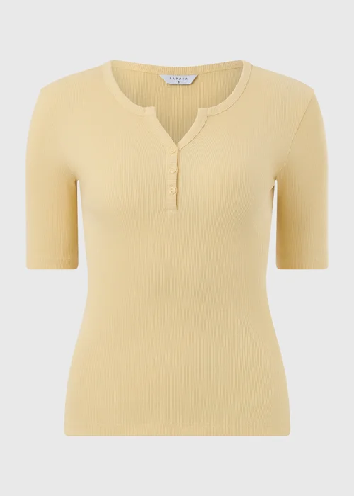 Yellow Short Sleeve Henley T-Shirt - 8 Image 4