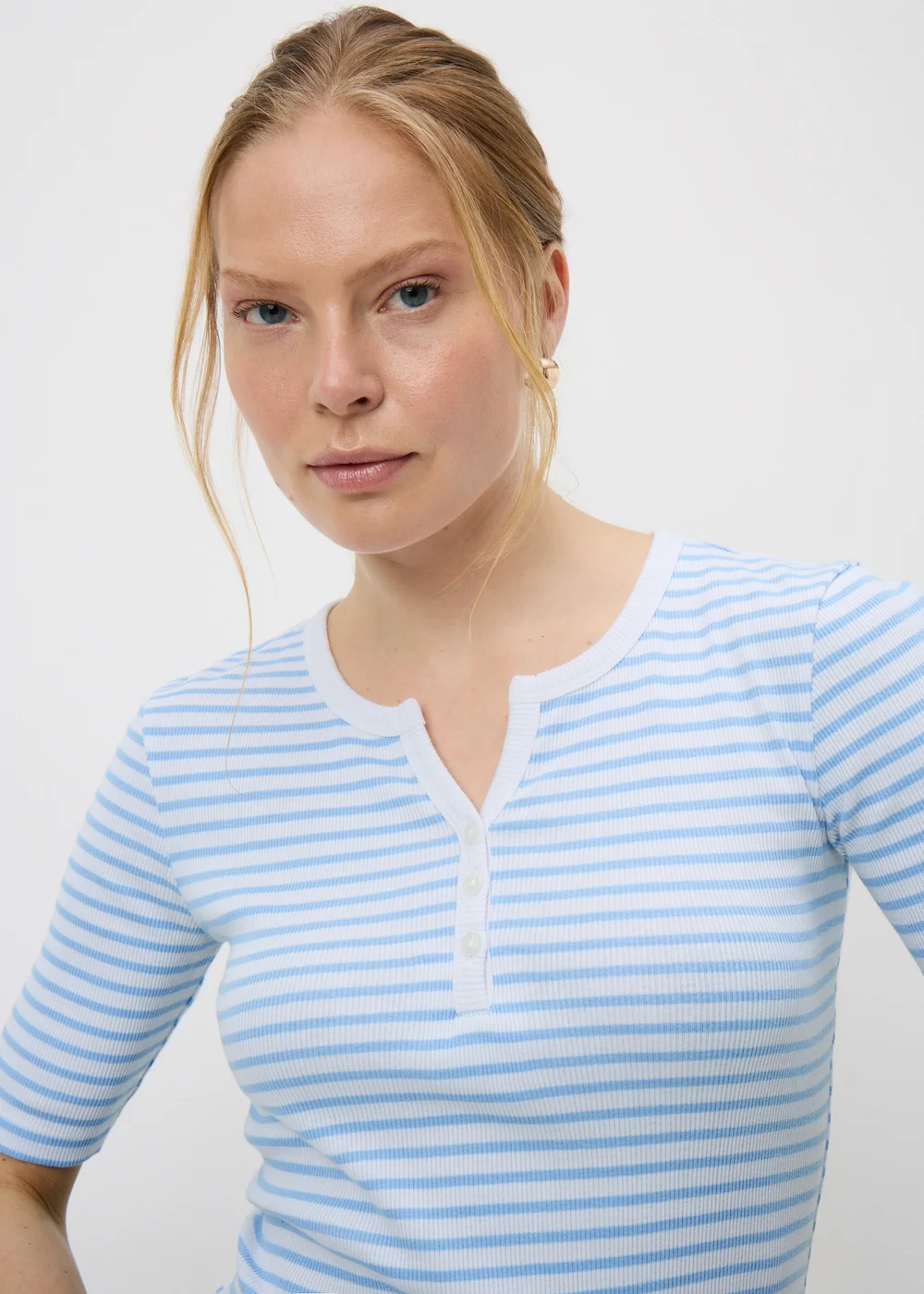 Blue Stripe Short Sleeve Henley T-Shirt - 8 Image 2