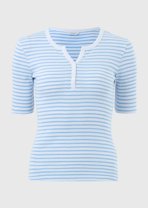 Blue Stripe Short Sleeve Henley T-Shirt - 8 Image 3