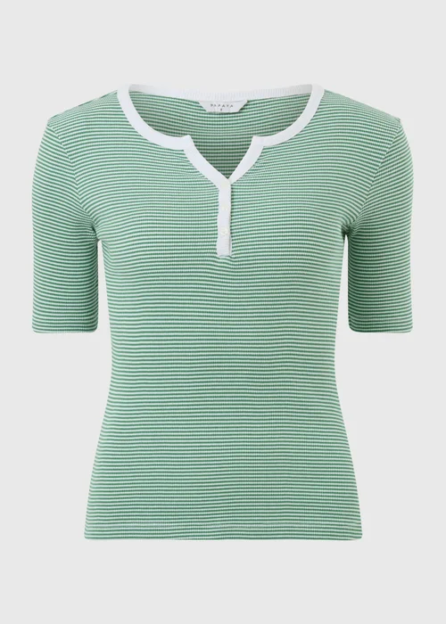 Green Stripe Short Sleeve Henley T-Shirt - 8 Image 4
