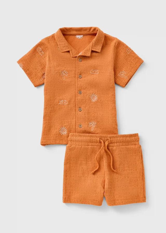 Boys Orange Holiday Embroidered Shirt & Short Set (1-7yrs)