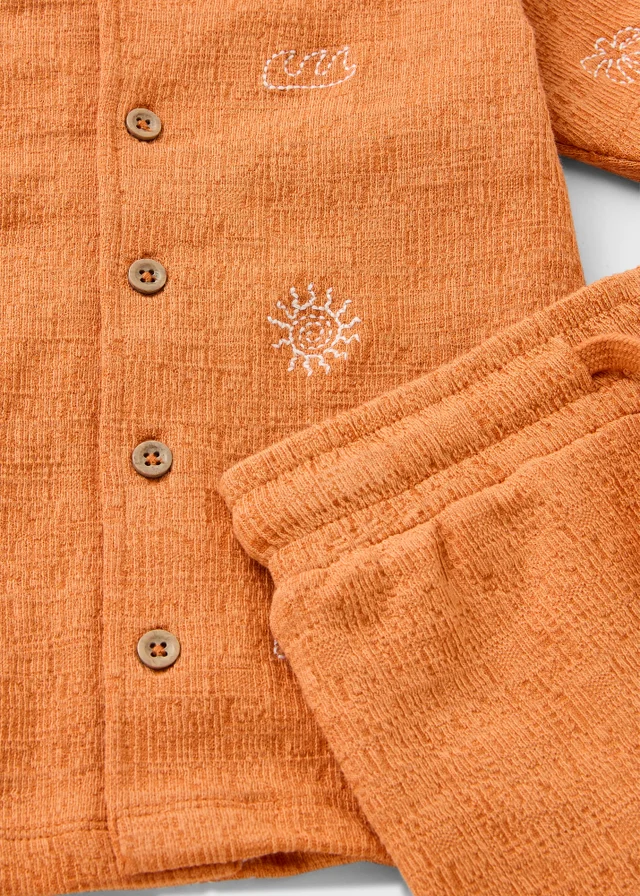 Boys Orange Holiday Embroidered Shirt & Short Set (1-7yrs)