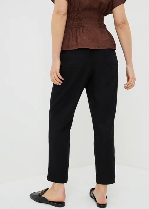 Black Linen Blend Tapered Trousers - 8 Image 2