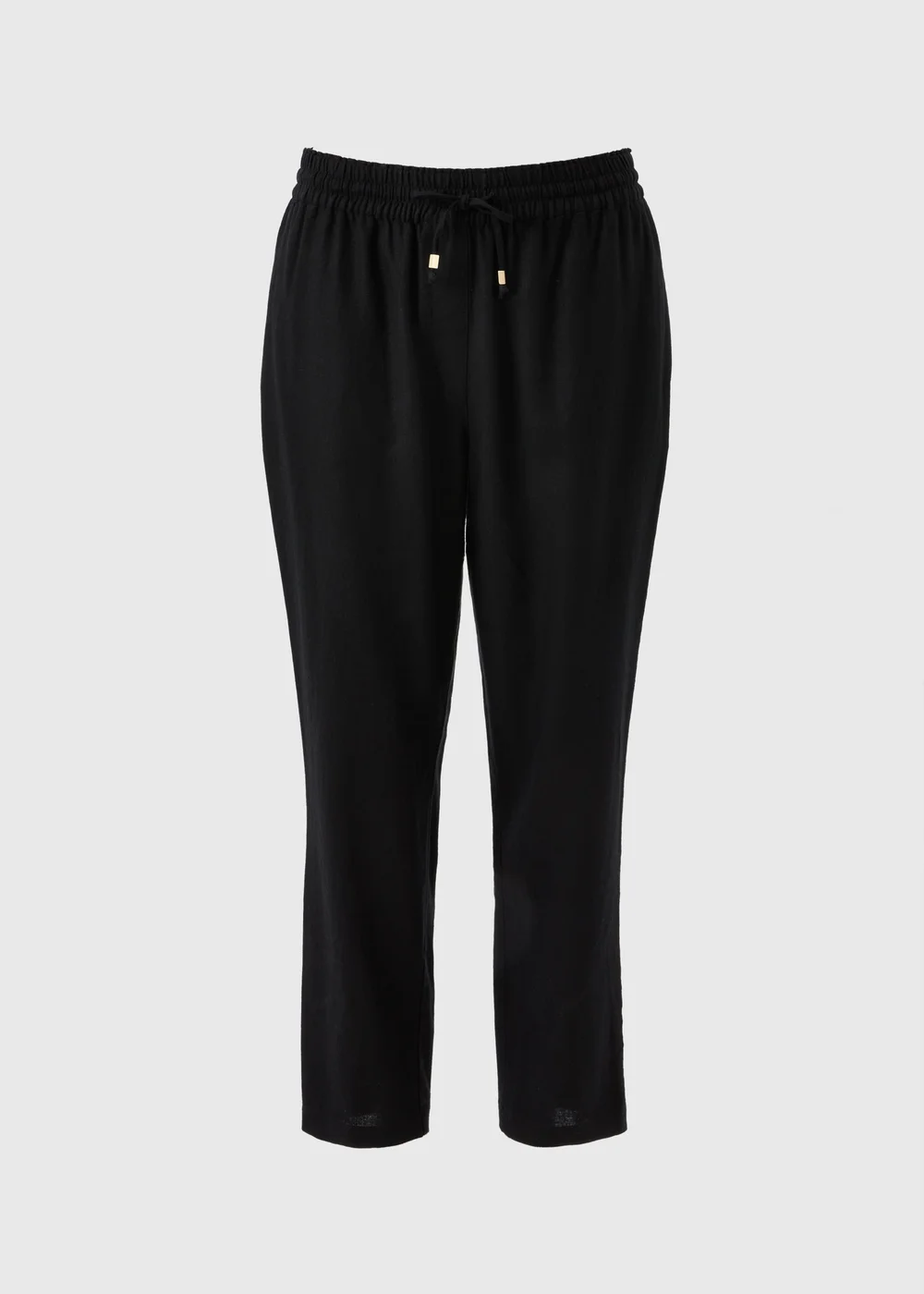 Black Linen Blend Tapered Trousers - 8 Image 3