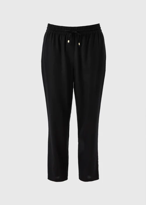 Black Linen Blend Tapered Trousers - 8 Image 3