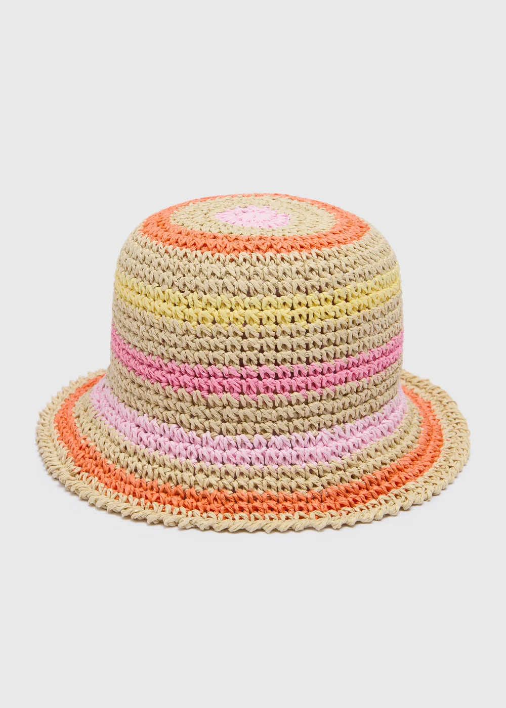 Girls Multicolour Stripe Straw Hat (3-13yrs) - Age 7-10 Years Image 1