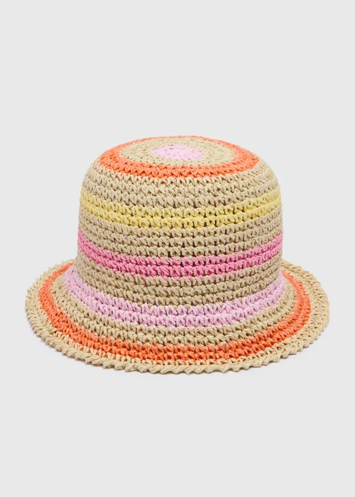 Girls Multicolour Stripe Straw Hat (3-13yrs) - Age 7-10 Years Image 1