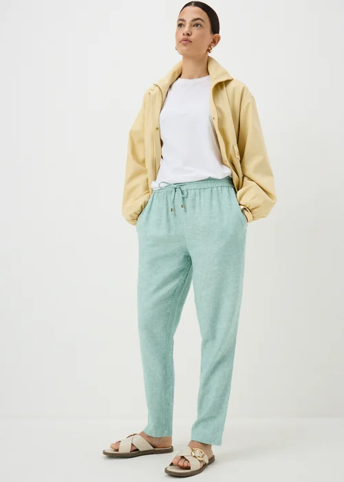 Chambray Green Linen Blend Tapered Trousers - 22 Image 1
