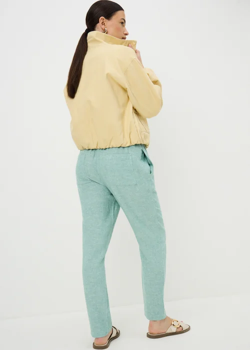 Chambray Green Linen Blend Tapered Trousers - 22 Image 3