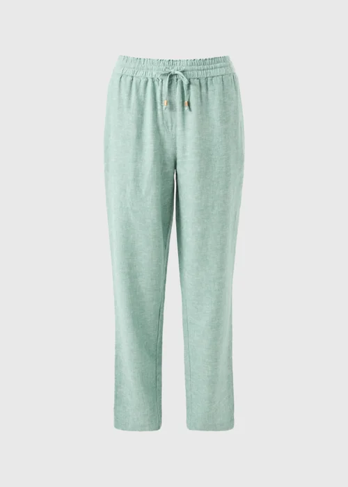 Chambray Green Linen Blend Tapered Trousers - 22 Image 4