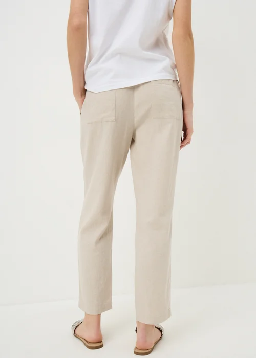 Oatmeal Linen Blend Tapered Trousers - 20 Image 3