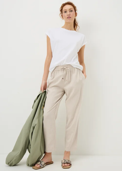 Oatmeal Linen Blend Tapered Trousers - 20 Image 1