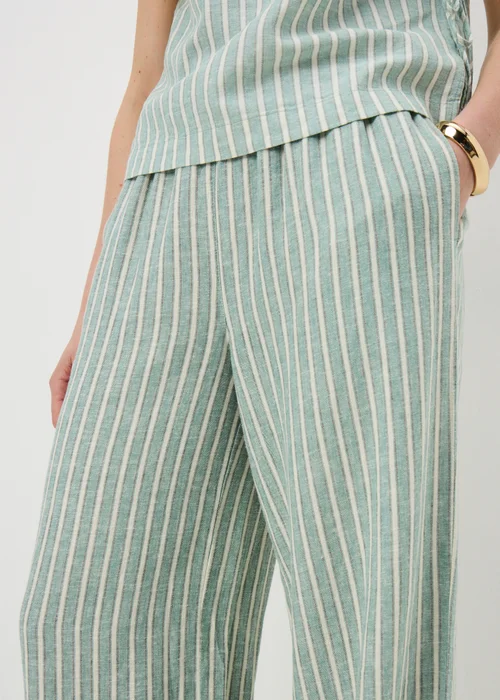 Green Stripe Linen Wide Leg Co Ord Trousers - 20/L31 Image 2