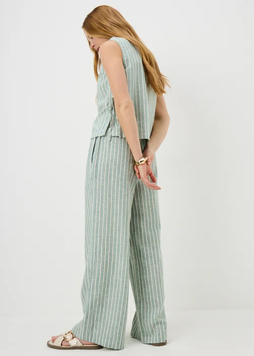 Green Stripe Linen Wide Leg Co Ord Trousers - 20/L31 Image 3