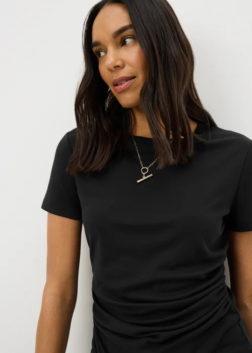 Black Short Sleeve Drape T-Shirt - 12 Image 3