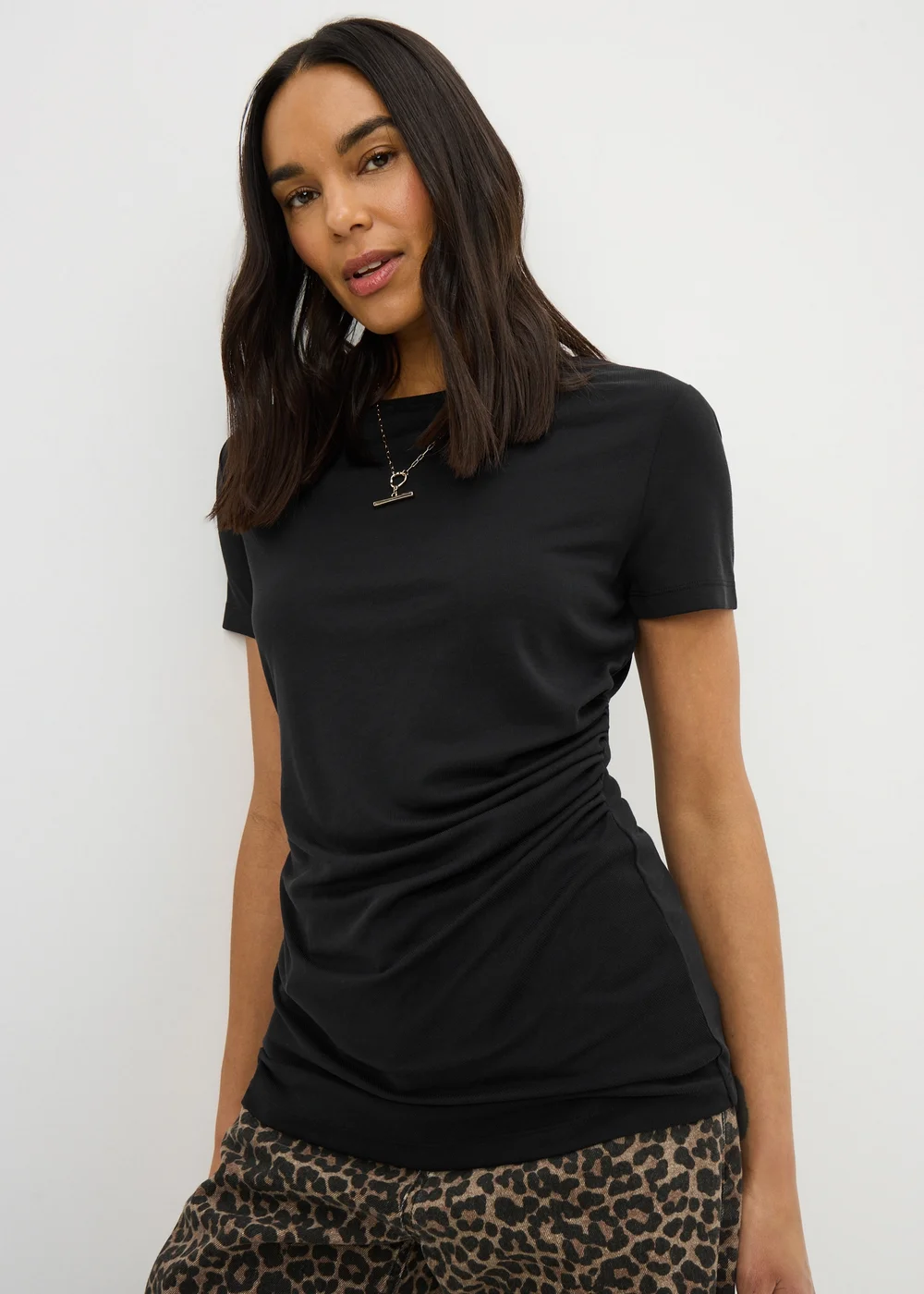 Black Short Sleeve Drape T-Shirt - 12 Image 1