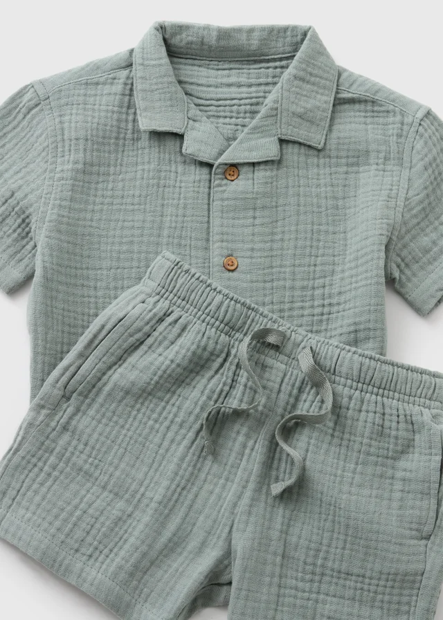 Boys Sage Double Cloth Shirt & Short Set (1-7yrs)