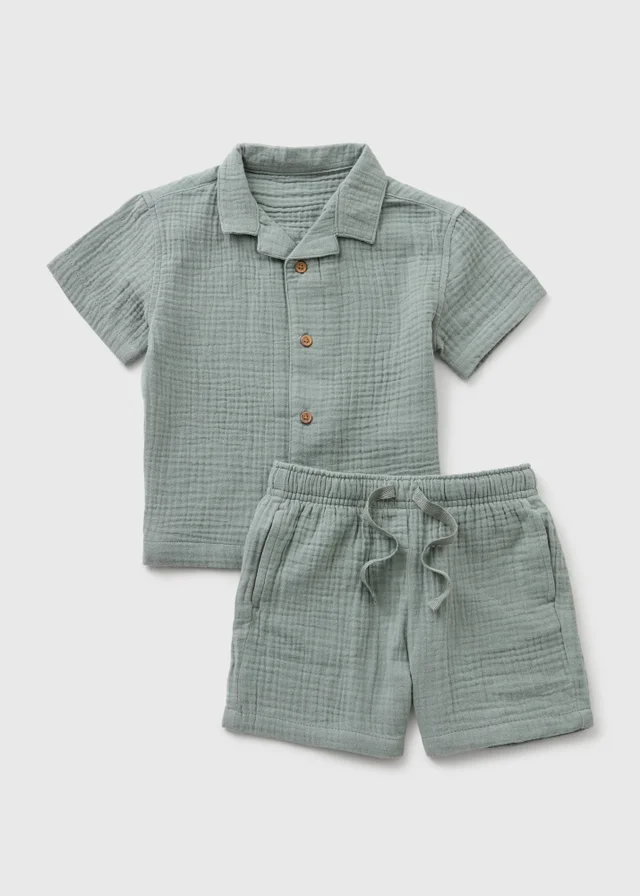 Boys Sage Double Cloth Shirt & Short Set (1-7yrs)