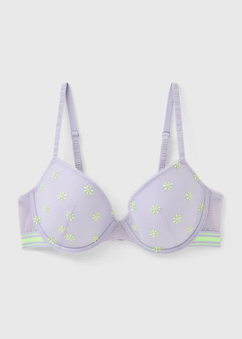 Blue Daisy Embroidered Mesh T-Shirt Bra - 32A Image 3