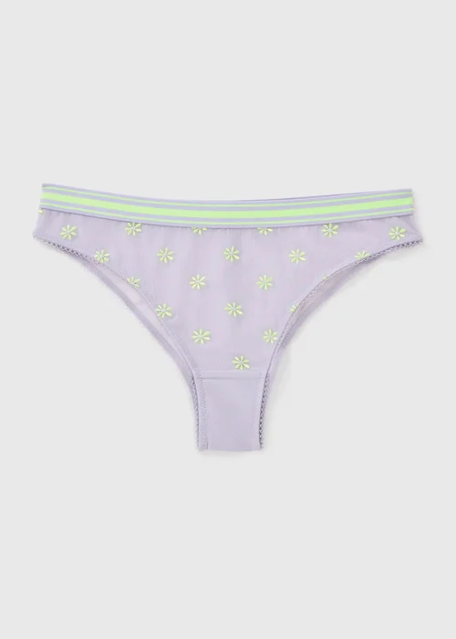 Blue Daisy Embroidered Mesh Brazilian Knickers - 20 Image 3