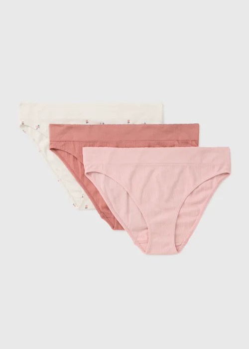 3 Pack Pink Floral Seam Free High Leg Knickers - S Image 1