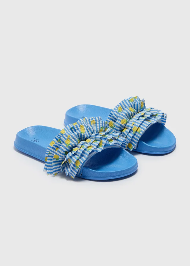 Girls Blue Lemon Frill Sliders (Younger 10-Older 5)