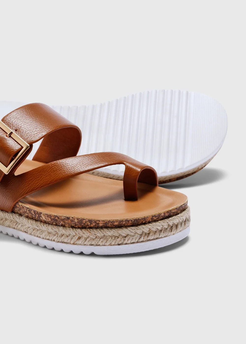 Tan Asymmetric Footbed Sandals - 3 Image 2