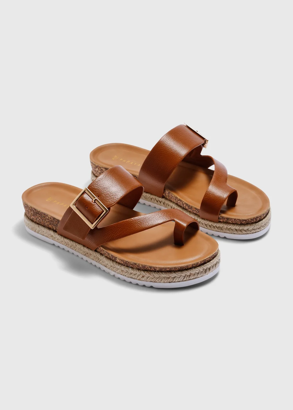 Tan Asymmetric Footbed Sandals - 3 Image 1