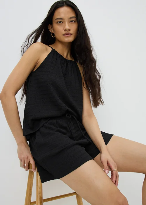 Black Textured Co Ord Shorts - Extra Large Image 1