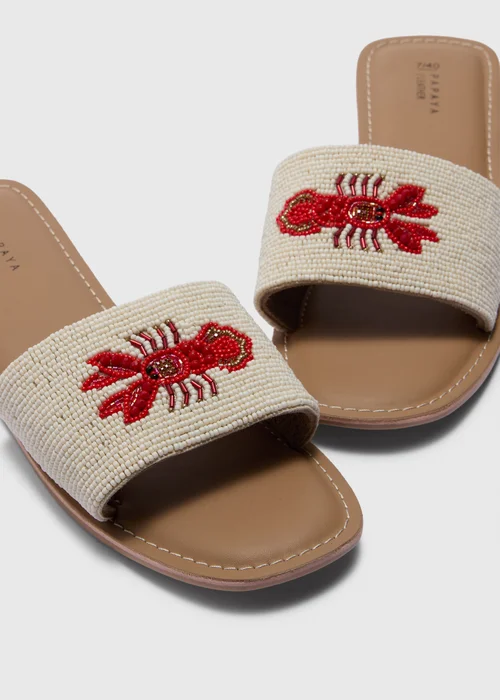 White Real Leather Lobster Beaded Mule Sandals - 3 Image 2
