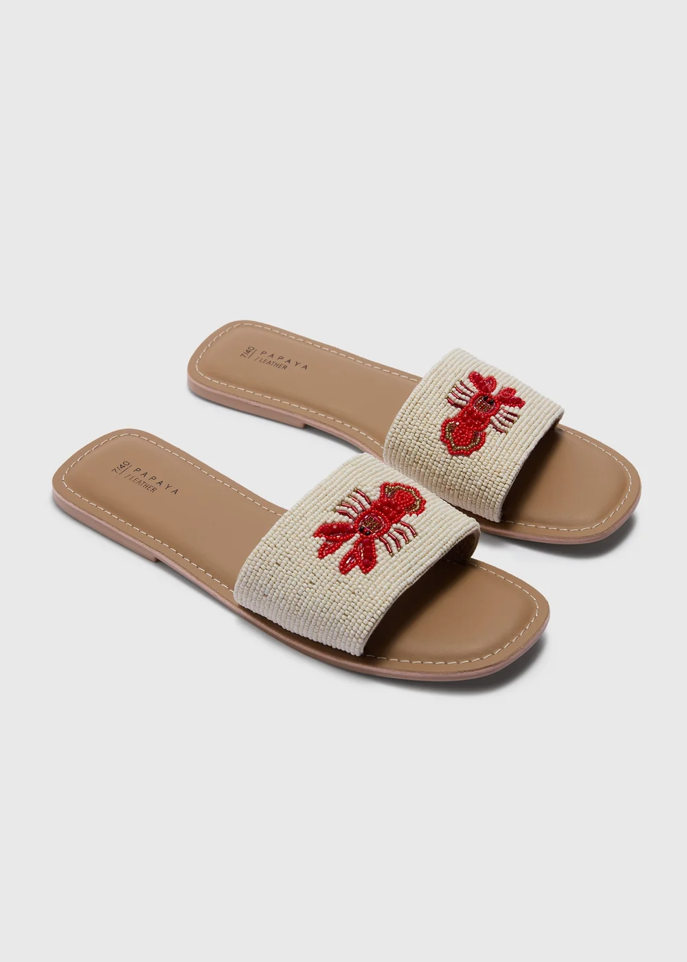 White Real Leather Lobster Beaded Mule Sandals - 3 Image 1