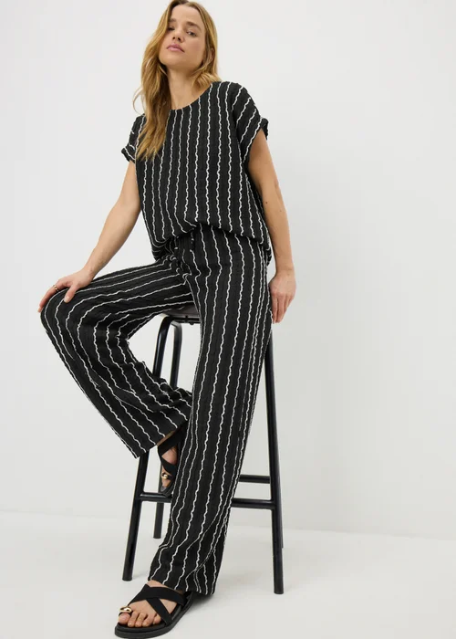 Black Stripe Jersey Wide Leg Co Ord Trousers - 18/L29 Image 1