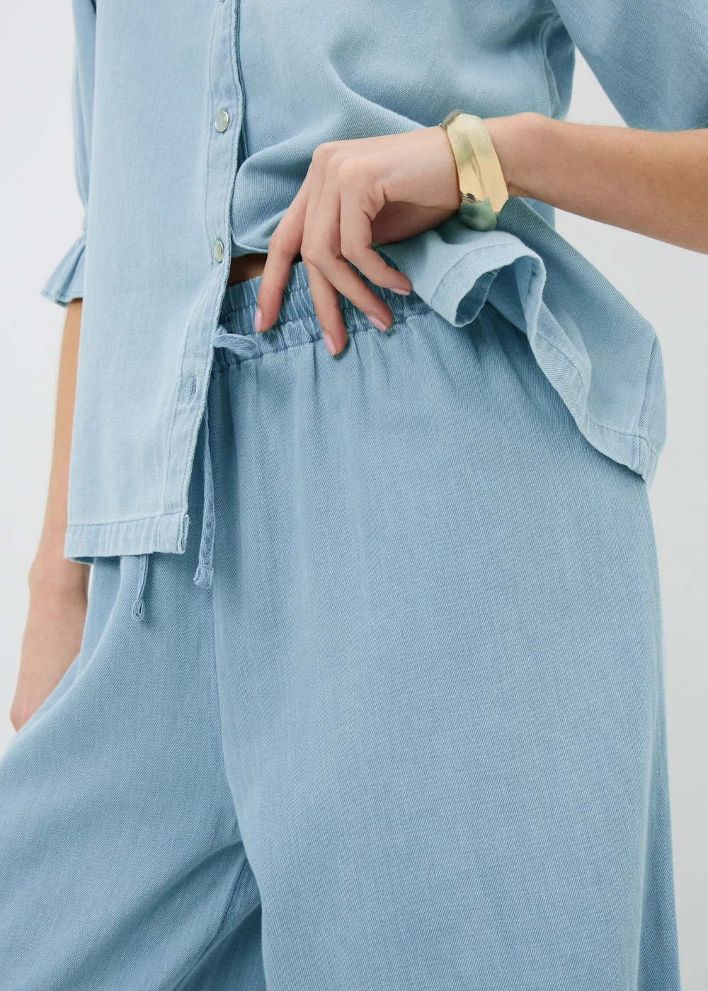 Blue Chambray Wide Leg Co Ord Trousers - 8/L31 Image 3