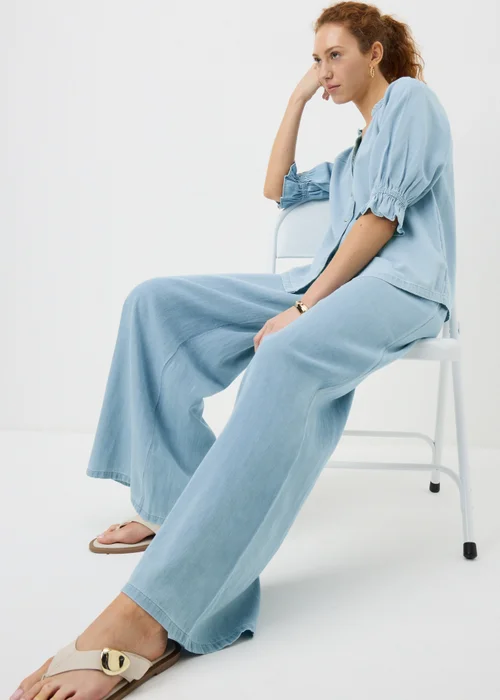 Blue Chambray Wide Leg Co Ord Trousers - 8/L31 Image 2