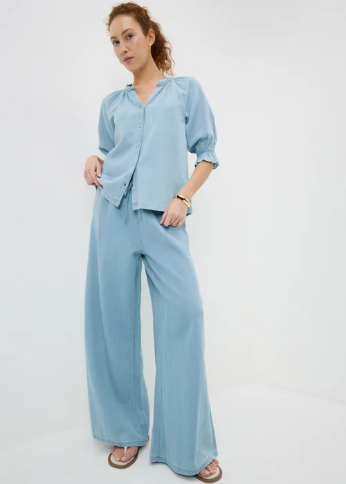 Blue Chambray Wide Leg Co Ord Trousers - 8/L31 Image 1