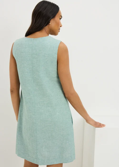 Teal V-Neck Linen Rich Mini Dress - 8 Image 3
