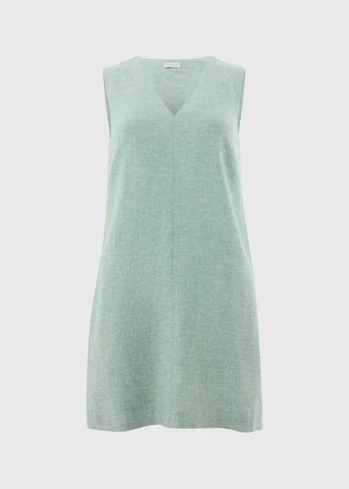 Teal V-Neck Linen Rich Mini Dress - 8 Image 4