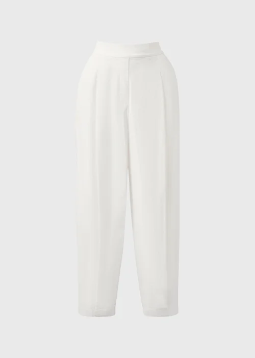 White Linen Blend High Waist Carrot Leg Trousers - 8 Image 4