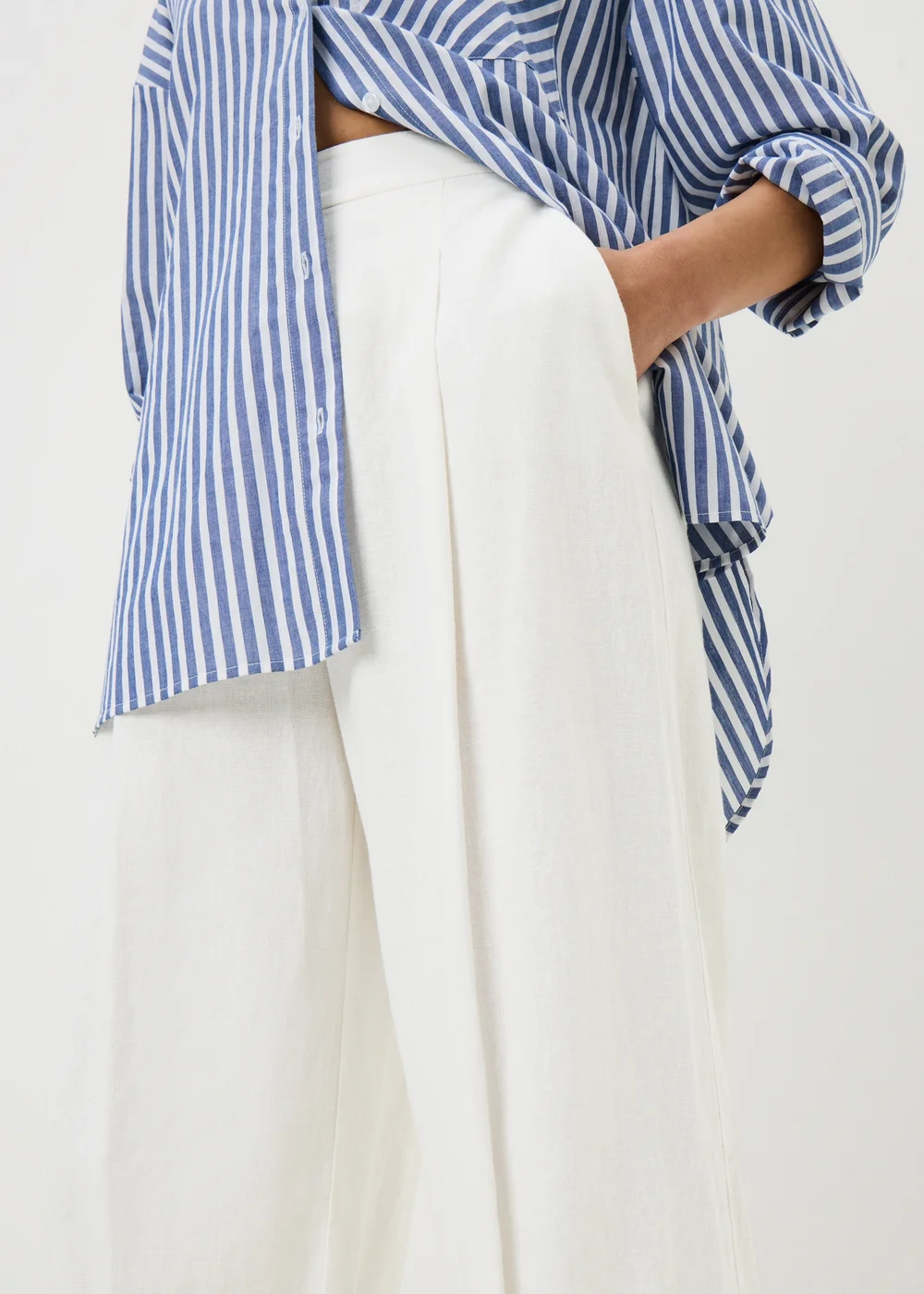 White Linen Blend High Waist Carrot Leg Trousers - 8 Image 2