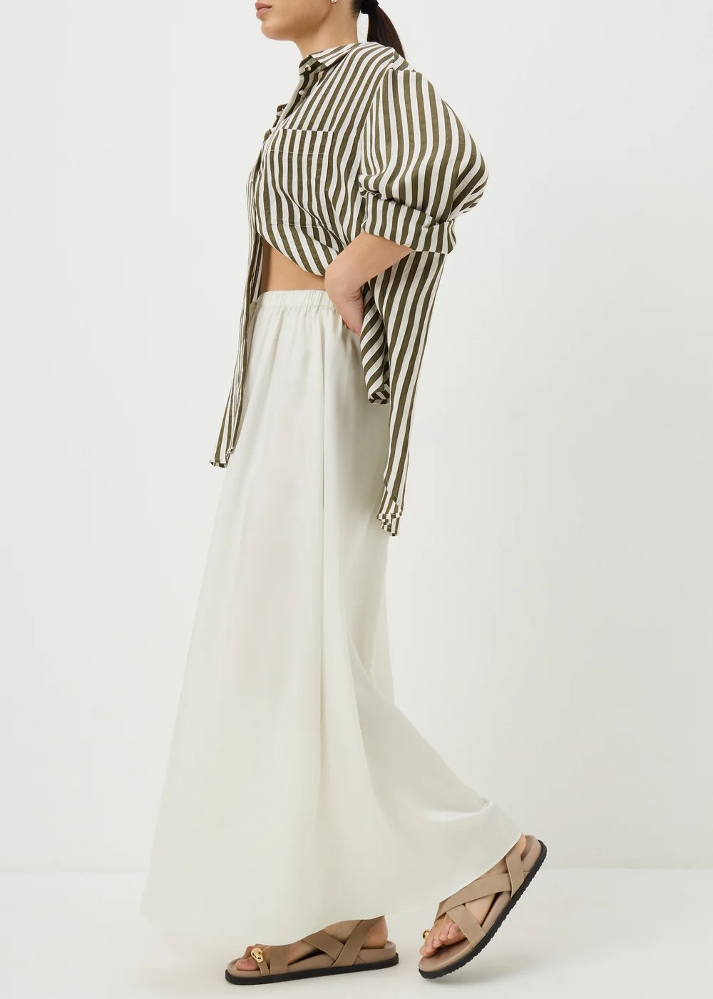 Cream Satin Drawstring Maxi Skirt - 22 Image 2