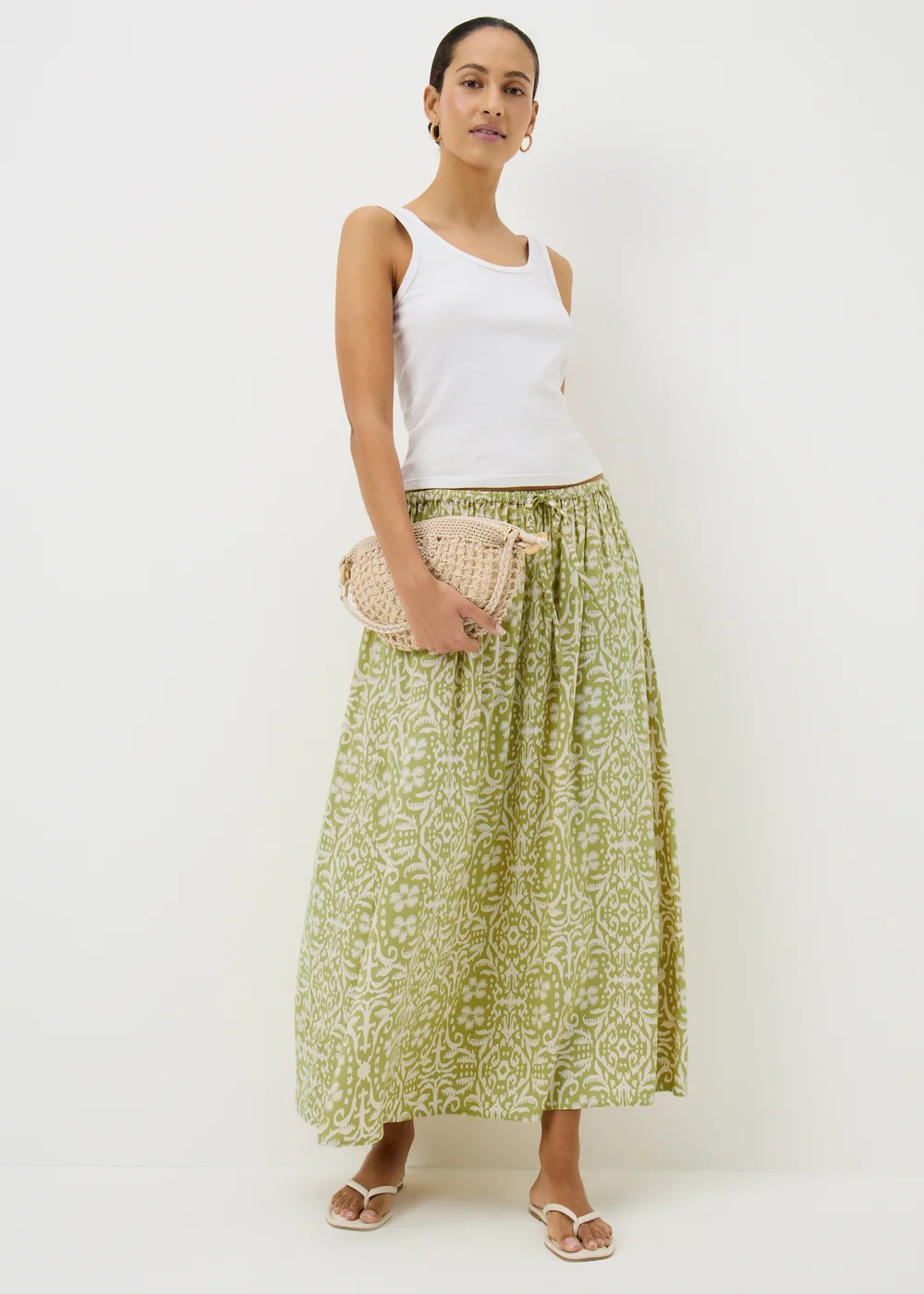 Green Floral Print Midi Skirt - 8 Image 1