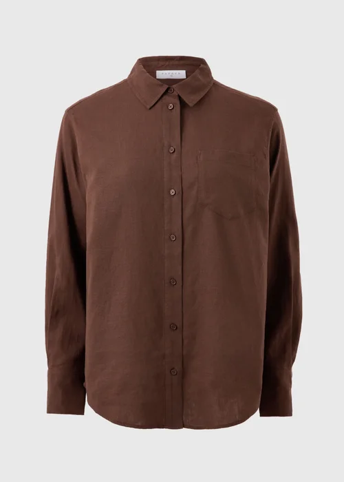Chocolate Brown Linen Blend Co Ord Shirt - 8 Image 4