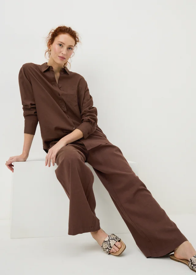 Chocolate Brown Linen Blend Co Ord Shirt
