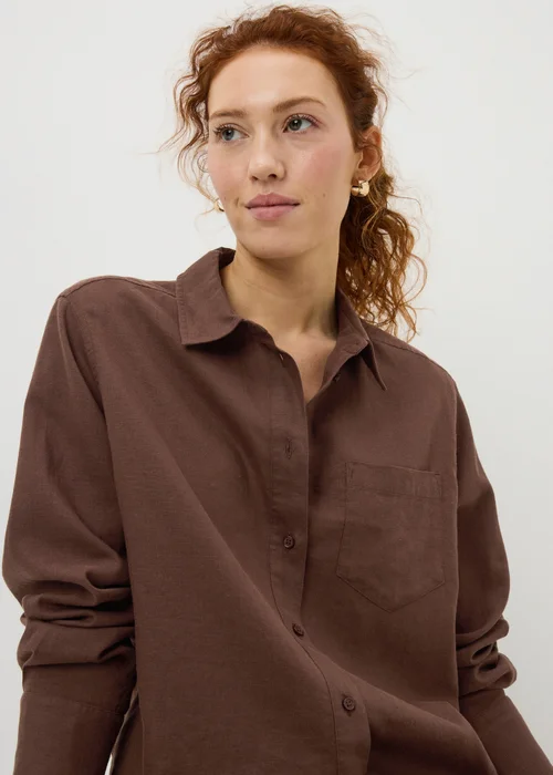 Chocolate Brown Linen Blend Co Ord Shirt - 8 Image 2