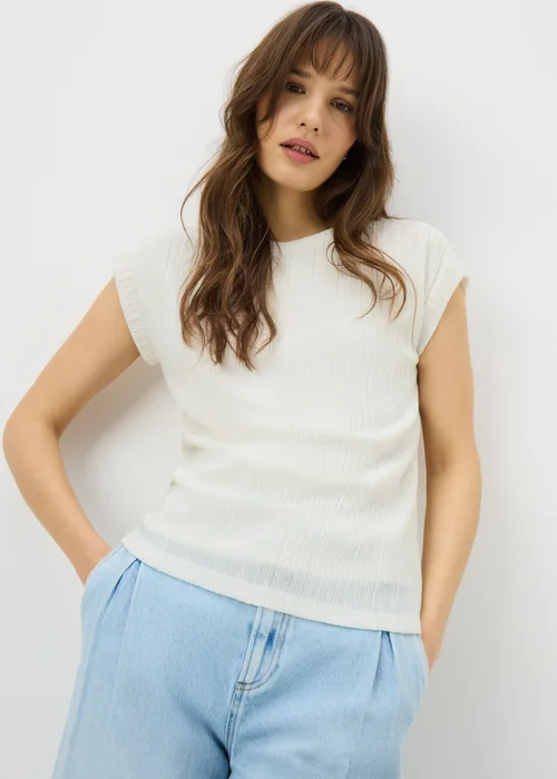 White Textured Cap Sleeve T-Shirt - 18 Image 1