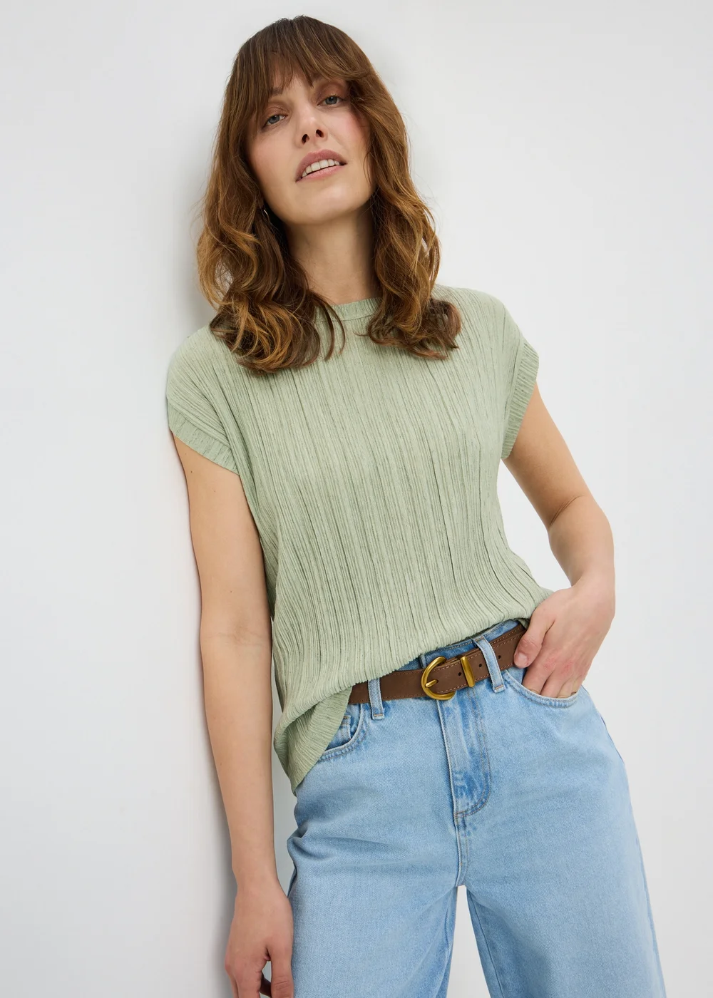 Sage Green Textured T-Shirt - 18 Image 1