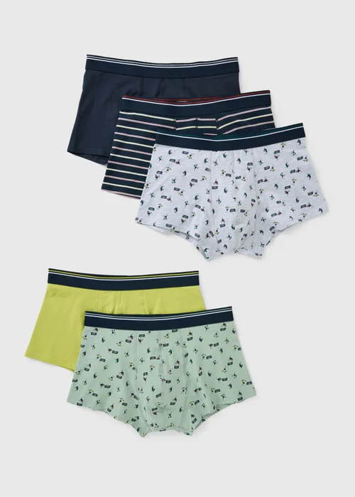 5 Pack Navy Football Stripe Print Hipsters - XS Image 1